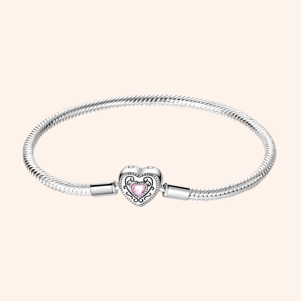 Pulsera Corazón Rosa Plata 925 - Charmsymore
