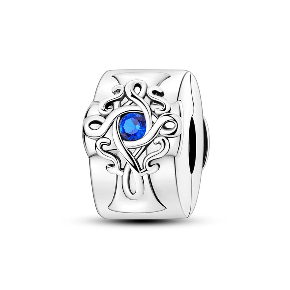 Charm Clip Piedra Azul Plata S925