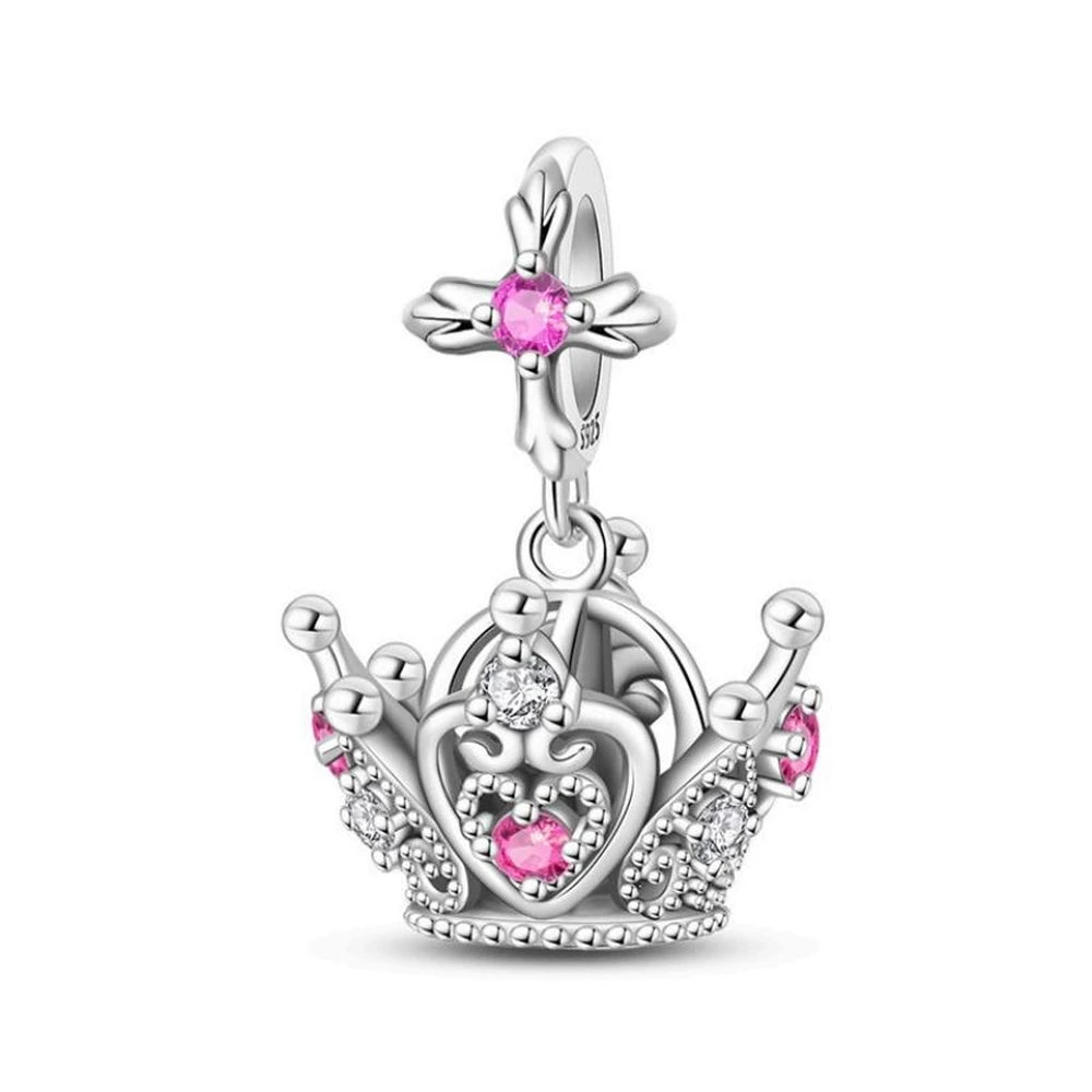 Charm Corona con Cristales Rosas Plata S925