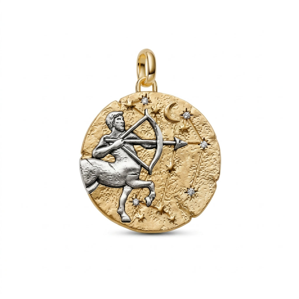 Charm Medallón Sagitario Zodiaco Dorado y Plata S925