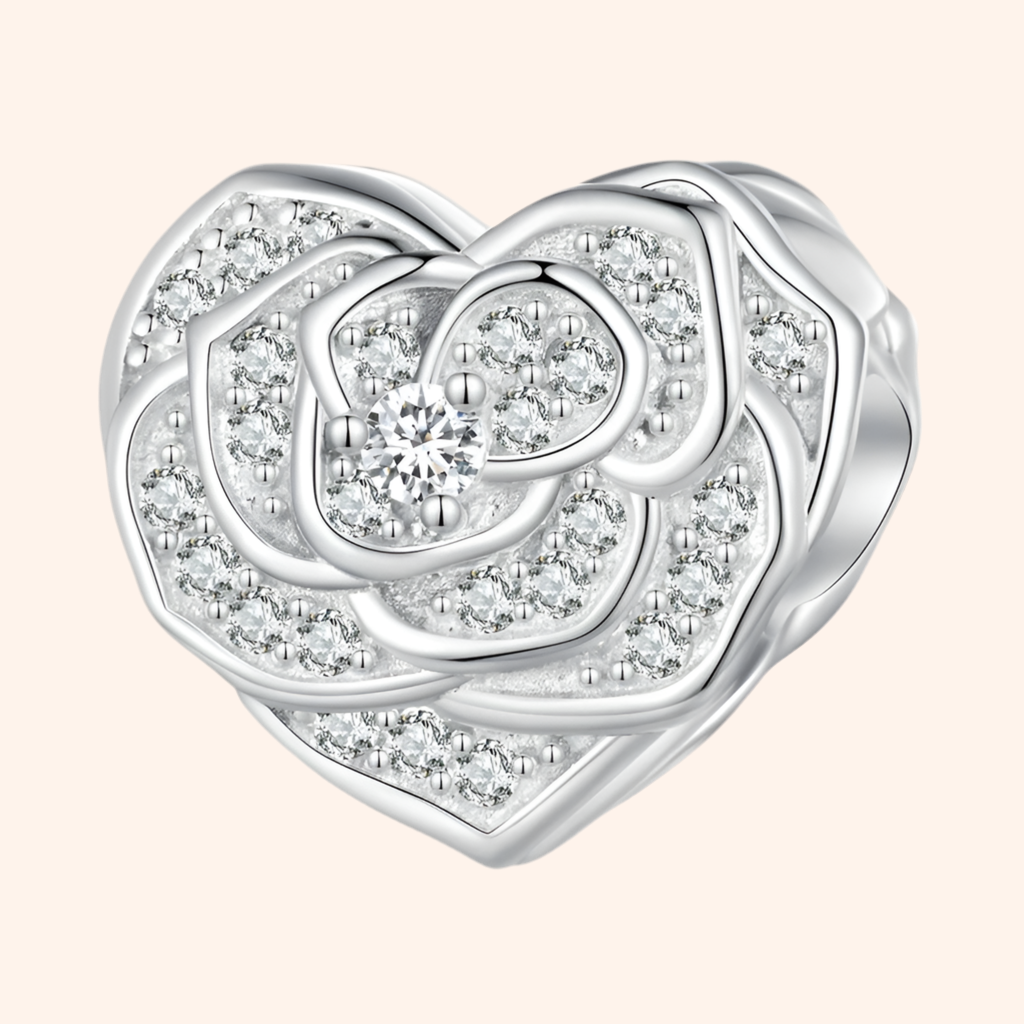 Charm Corazón Flor Plata S925 - Charmsymore