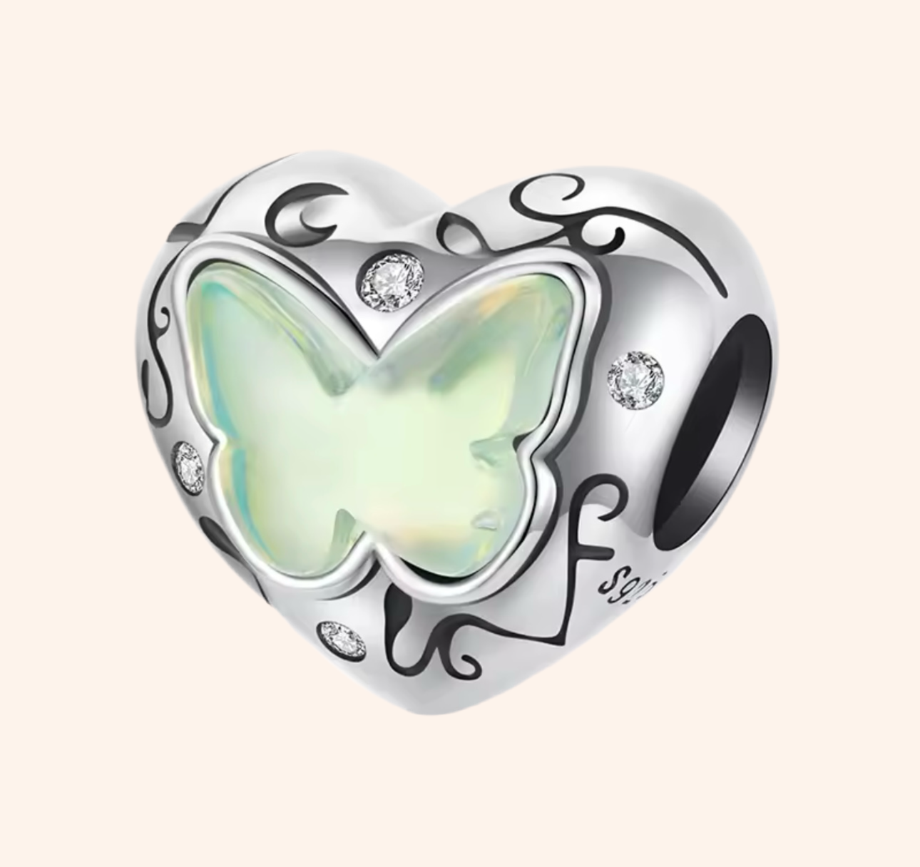Charm Corazón Verde Plata 925 - Charmsymore