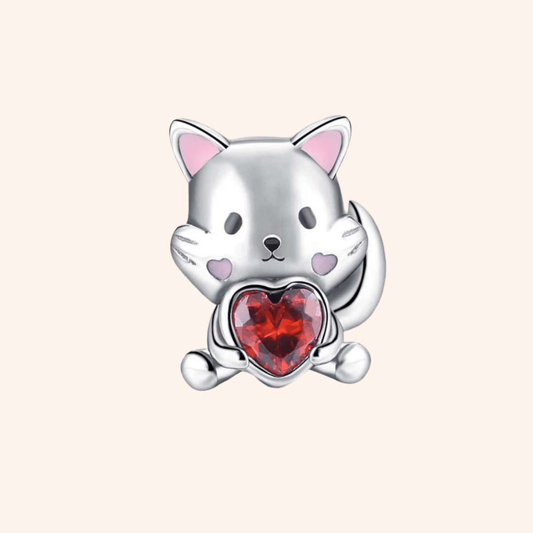 Charm Gato Piedra Roja S925 - Charmsymore