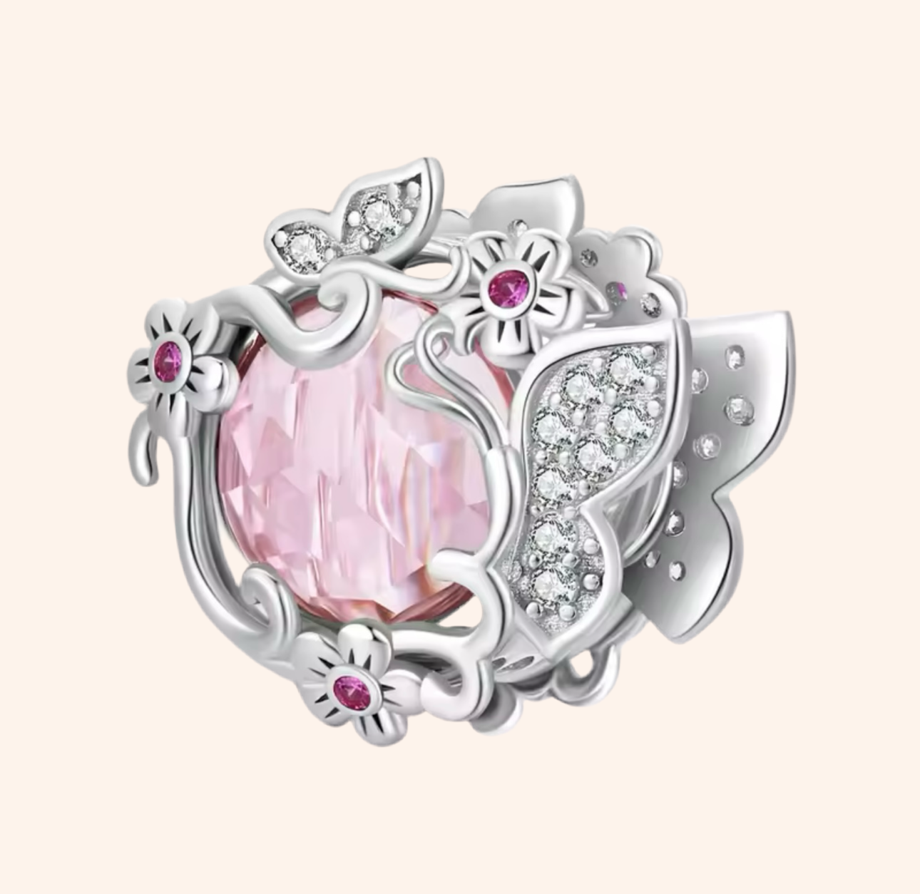 Charm Rosa Plata 925 - Charmsymore