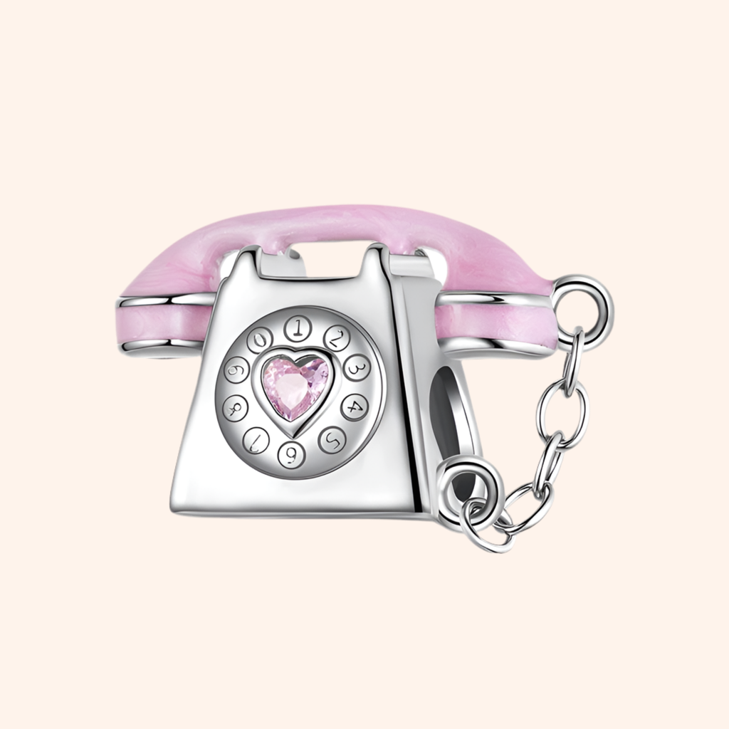 Charm Telefono Rosa Plata S925 - Charmsymore