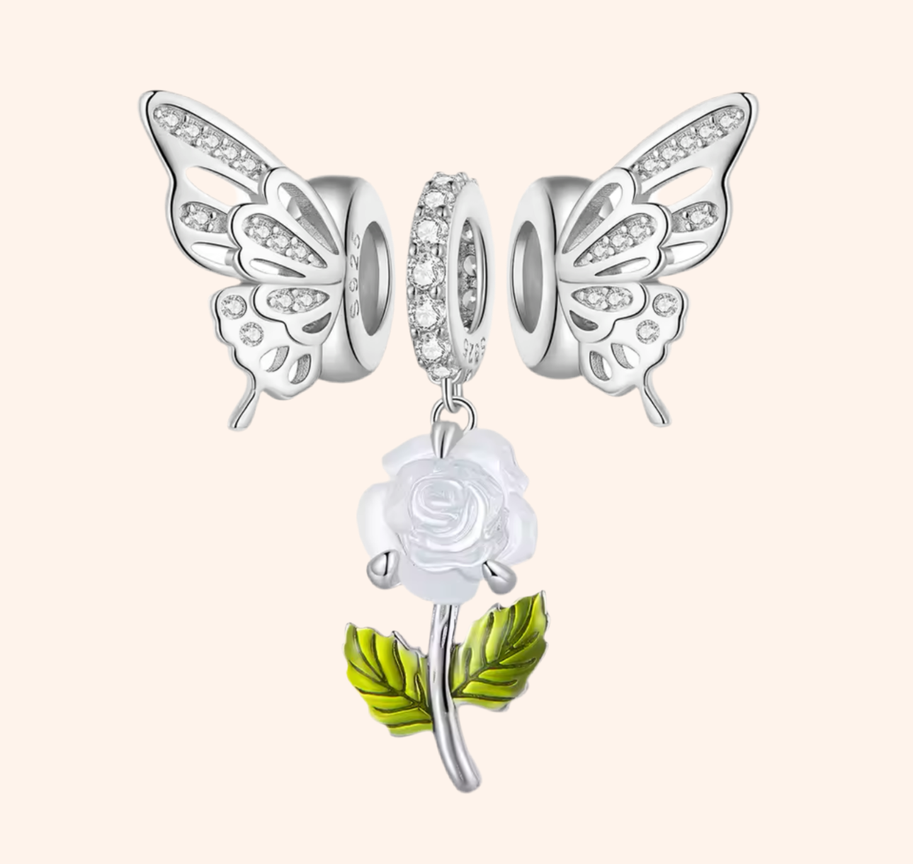 Charms Mariposa & Rosa Plata 925 - Charmsymore