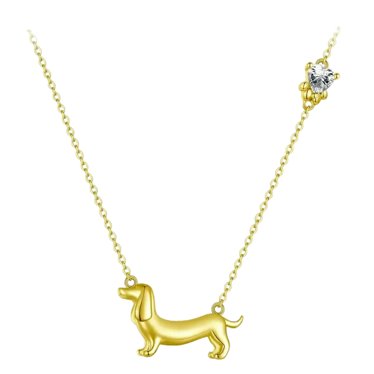 WOSTU 925 Sterling Silver Dachshund Pendant Necklace 18K Gold Pet Paw Chain Link Dog Charm bracelets Earrings Ring For Pet Lover - Charmsymore