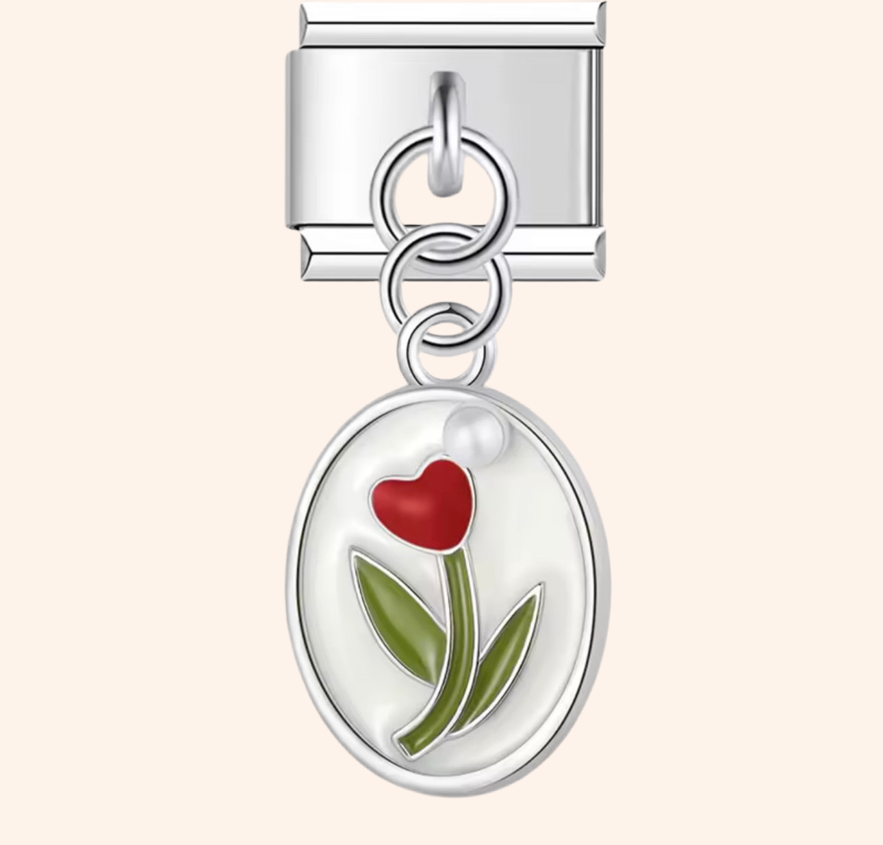 Italian Charm Tulipán Rojo Plata 𝗘𝗡𝗧𝗥𝗘𝗚𝗔 𝗜𝗡𝗠𝗘𝗗𝗜𝗔𝗧𝗔 - Charmsymore