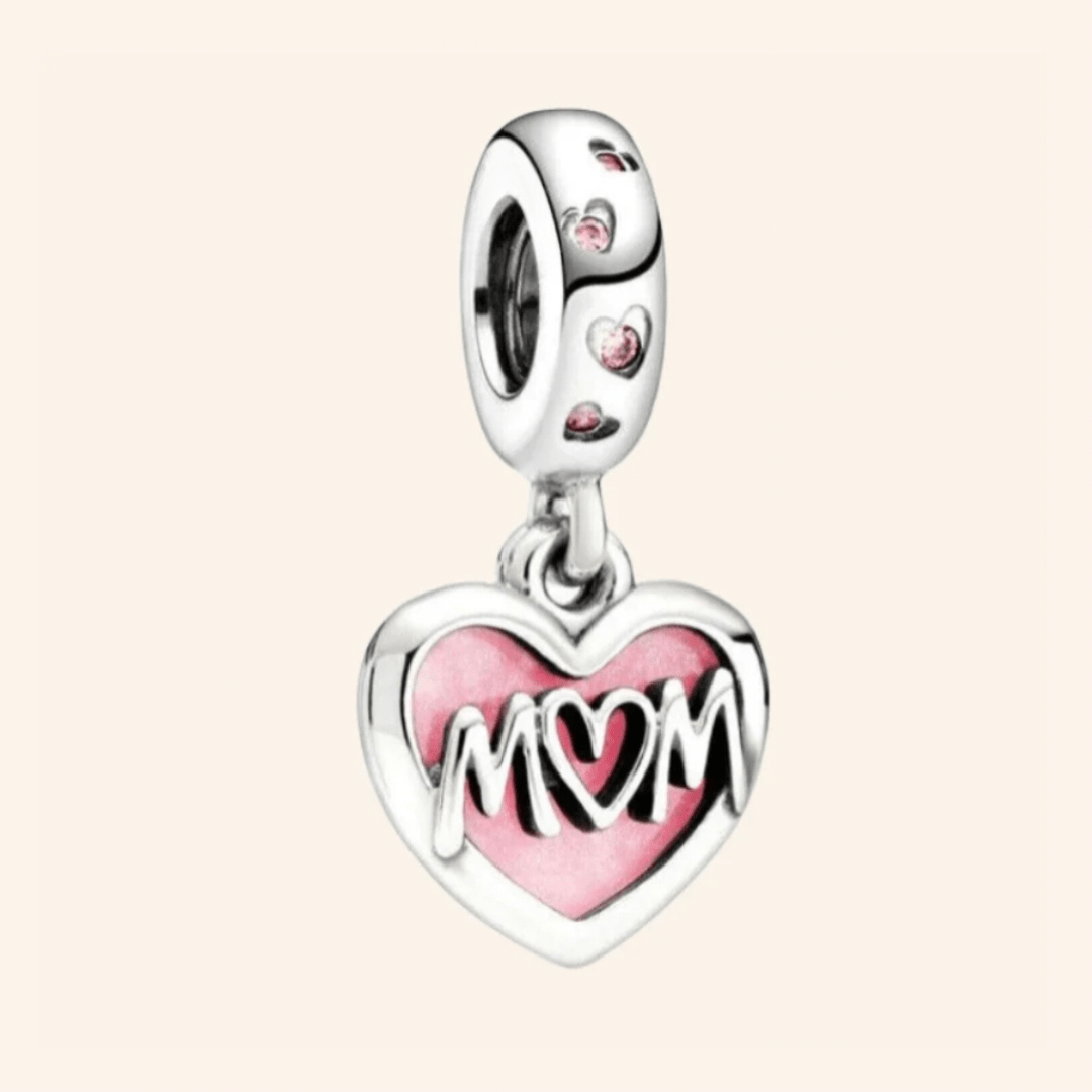 Mom Corazón Rosa Plata S925 - Charmsymore