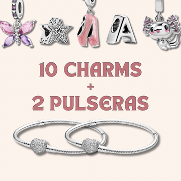 Paquete 10 Charms Plata S925 + 2 Pulseras S925
