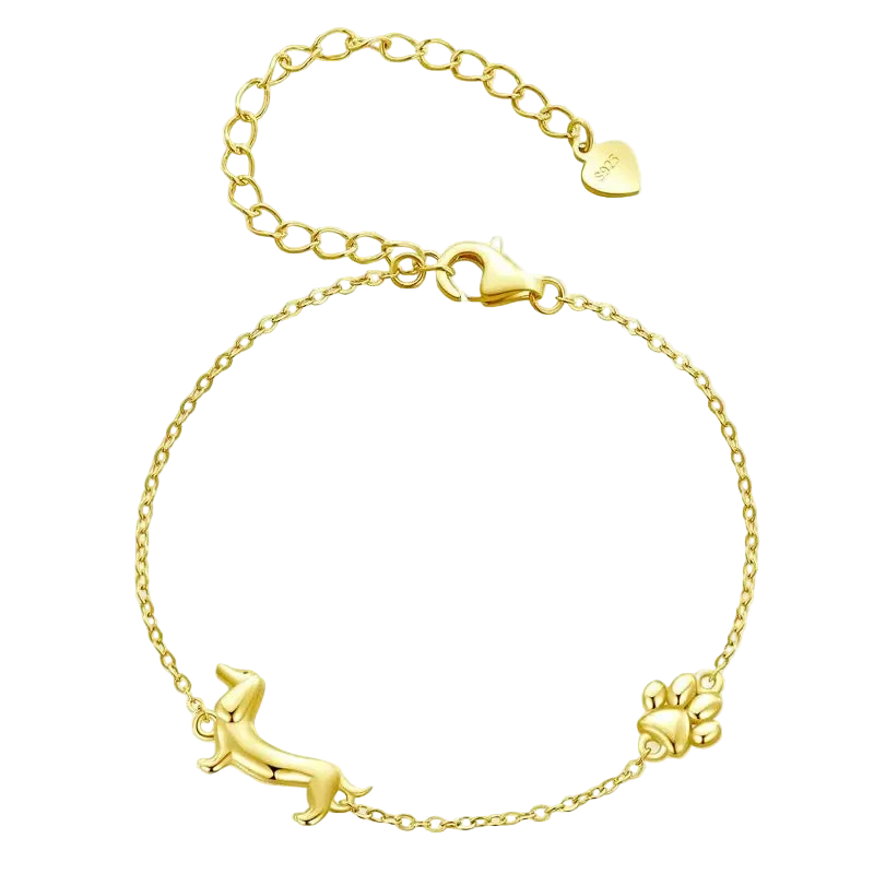 WOSTU 925 Sterling Silver Dachshund Pendant Necklace 18K Gold Pet Paw Chain Link Dog Charm bracelets Earrings Ring For Pet Lover - Charmsymore