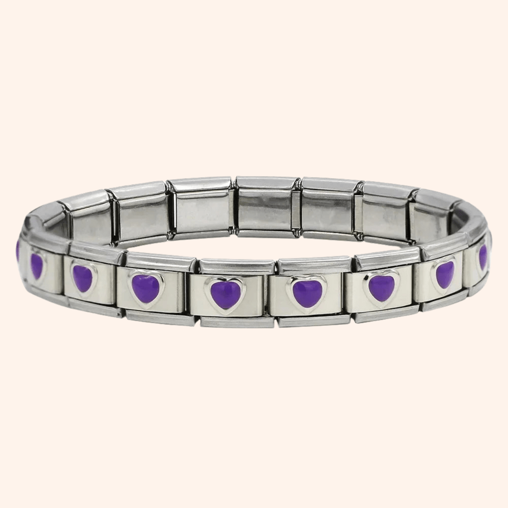 Pulsera Italiana Corazón Morado Acero Inoxidable - Charmsymore