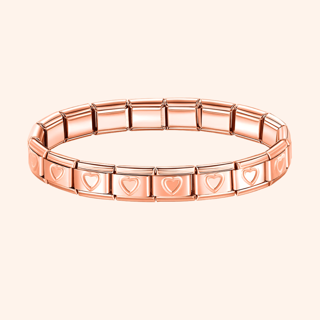 Pulsera Italiana Rose Gold Corazones Acero Inoxidable - Charmsymore