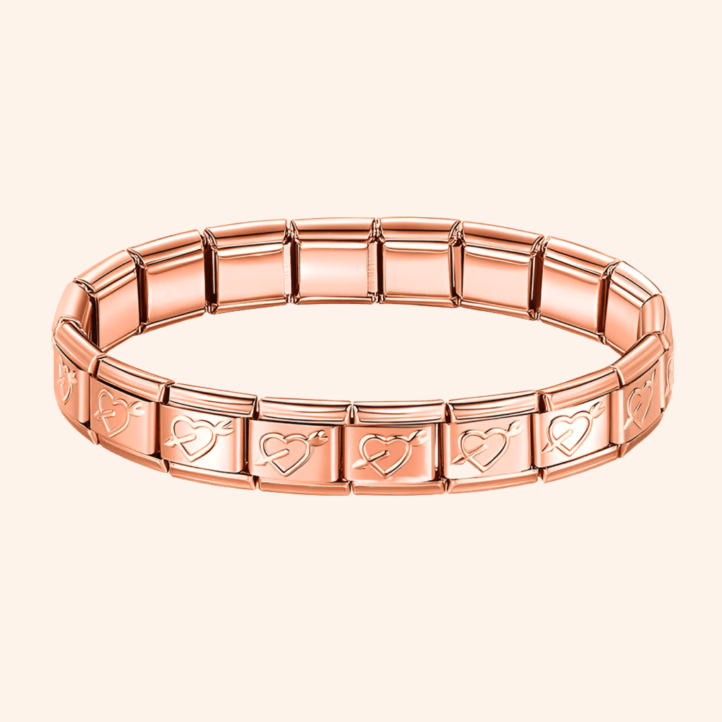 Pulsera Italiana Rose Gold Corazones Flechados Acero Inoxidable - Charmsymore