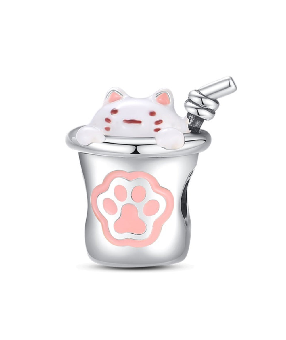 Charm Bebida Espuma Gatito S925 Entrega Inmediata