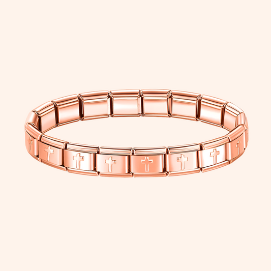 Pulsera Italiana Cruz Rose Gold Acero Inoxidable