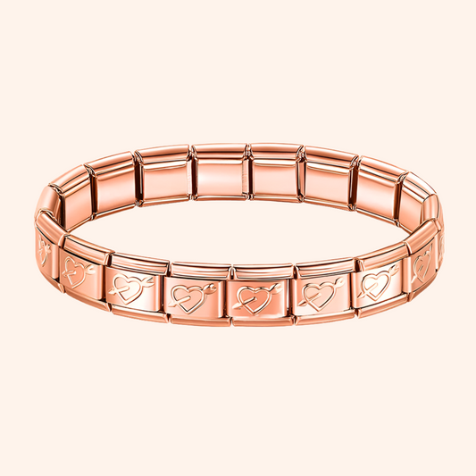 Pulsera Italiana Rose Gold Corazones Flechados Acero Inoxidable