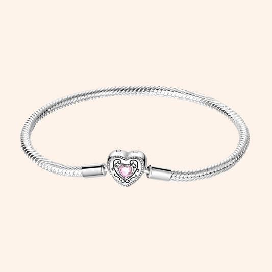 Pulsera Corazón Rosa Plata 925 - Charmsymore