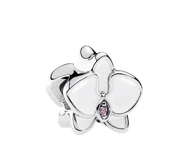 Charm Orquidea Blanca Plata S925