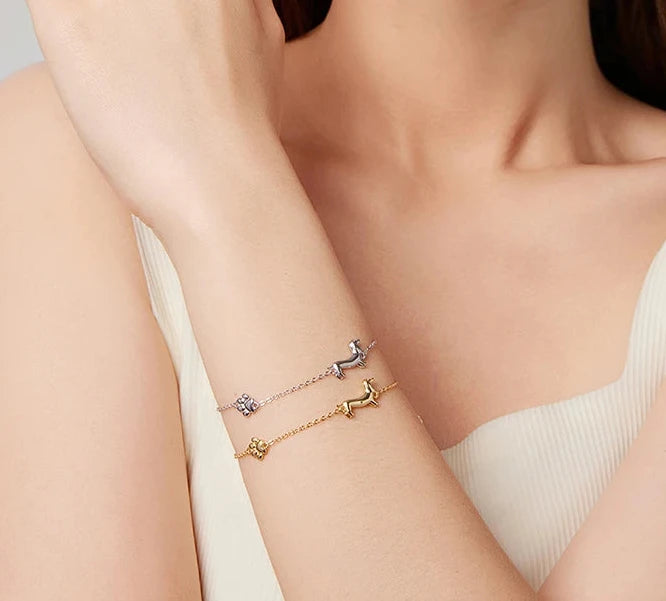 WOSTU 925 Sterling Silver Dachshund Pendant Necklace 18K Gold Pet Paw Chain Link Dog Charm bracelets Earrings Ring For Pet Lover - Charmsymore