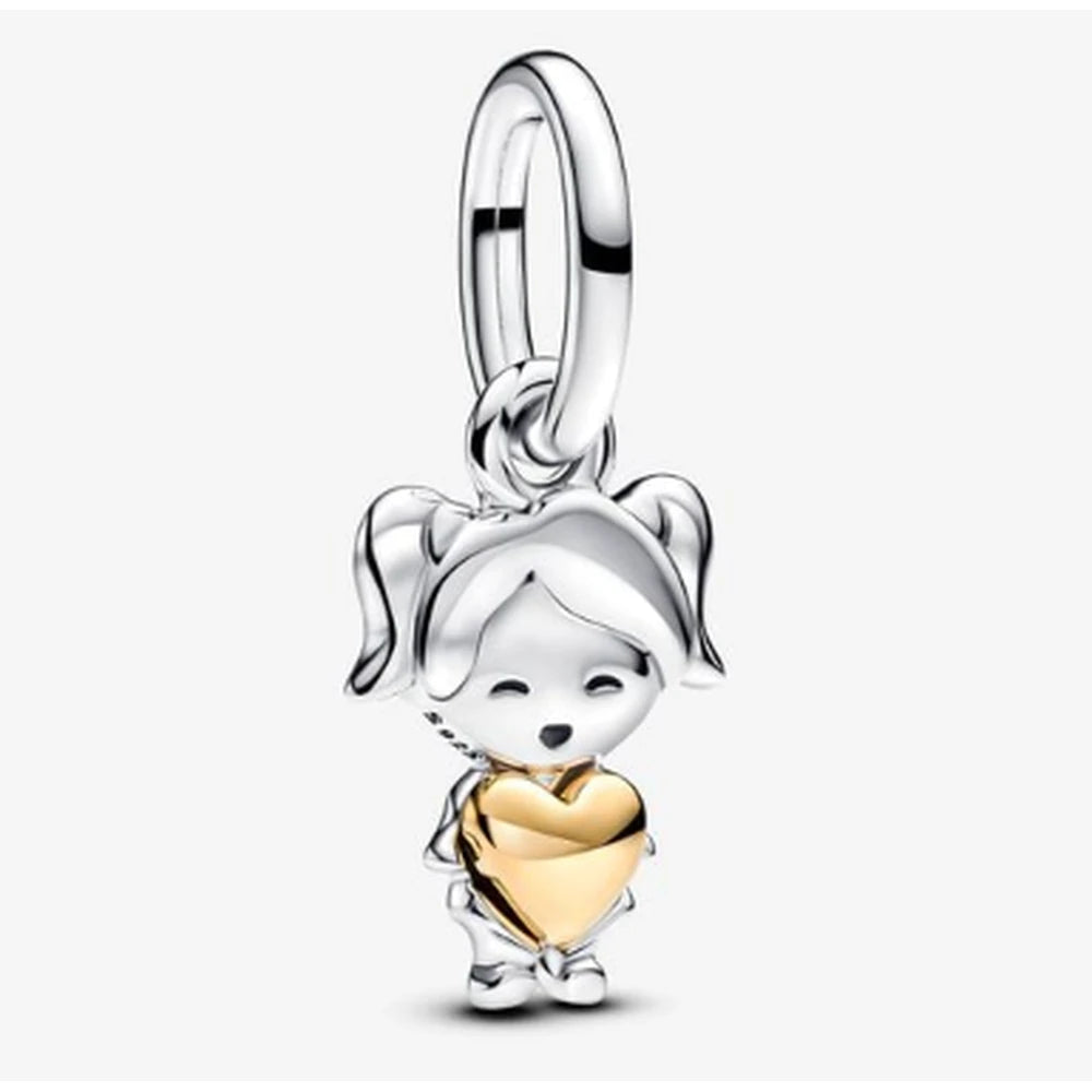 Charm Niña con Corazón Dorado Plata S925