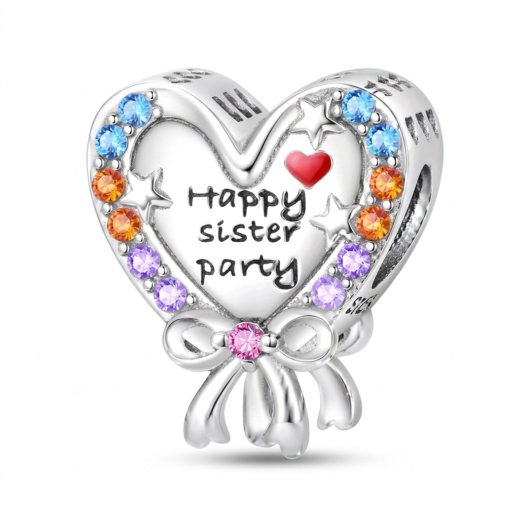 Charm Corazón de Hermanas con Cristales Plata S925