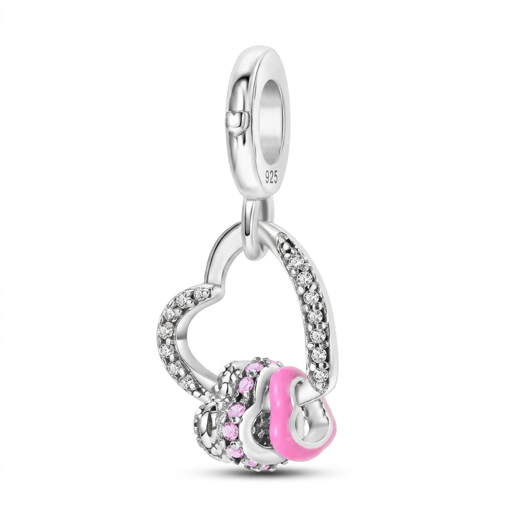 Charm Corazón Doble Rosa Plata S925