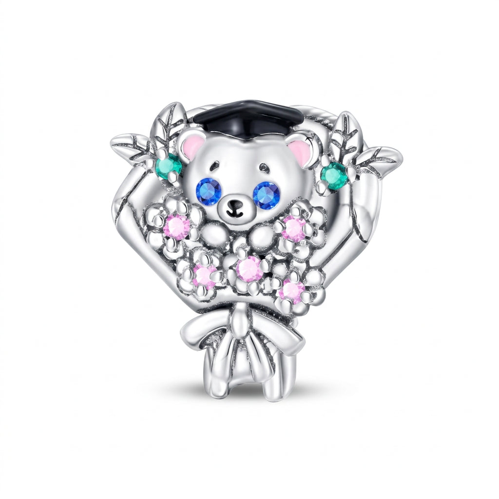 Charm Osito con Ramo de Flores Plata S925