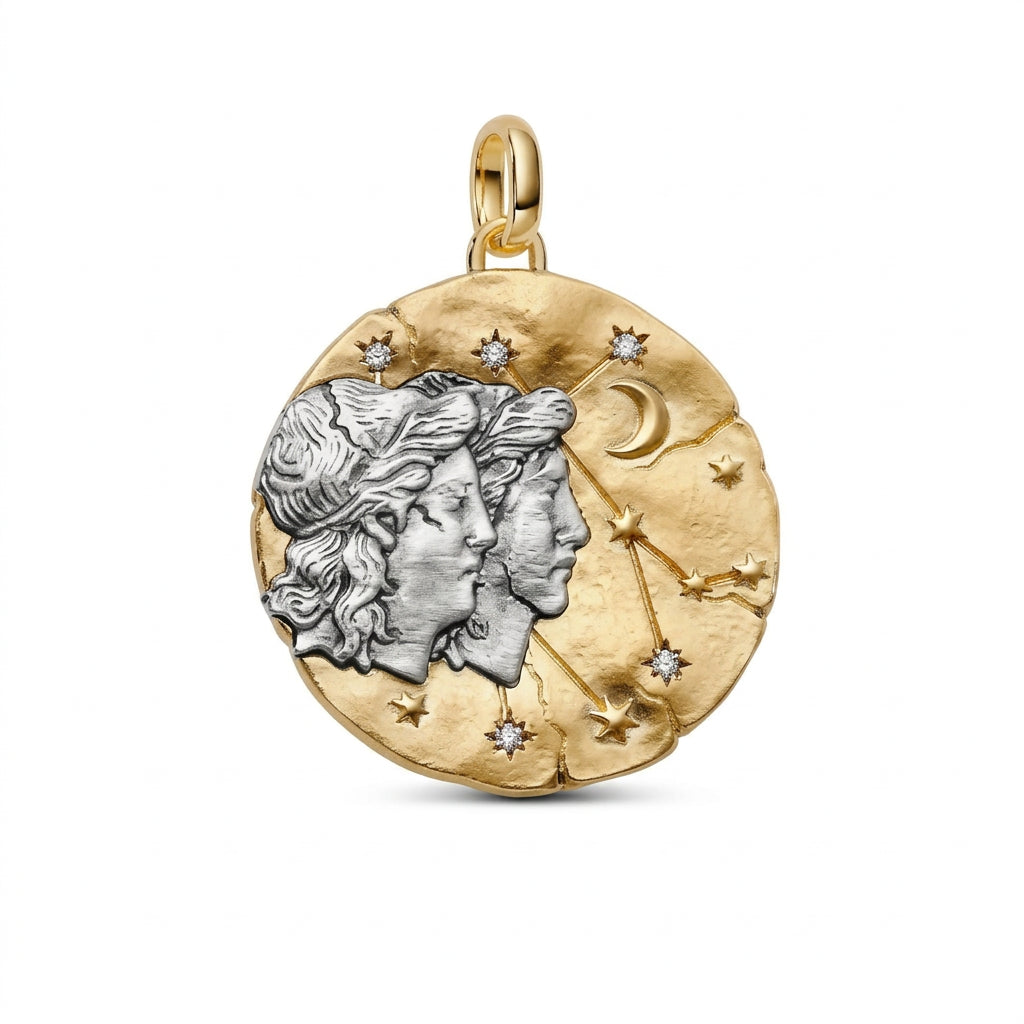 Charm Medallón Géminis Zodiaco Dorado y Plata S925