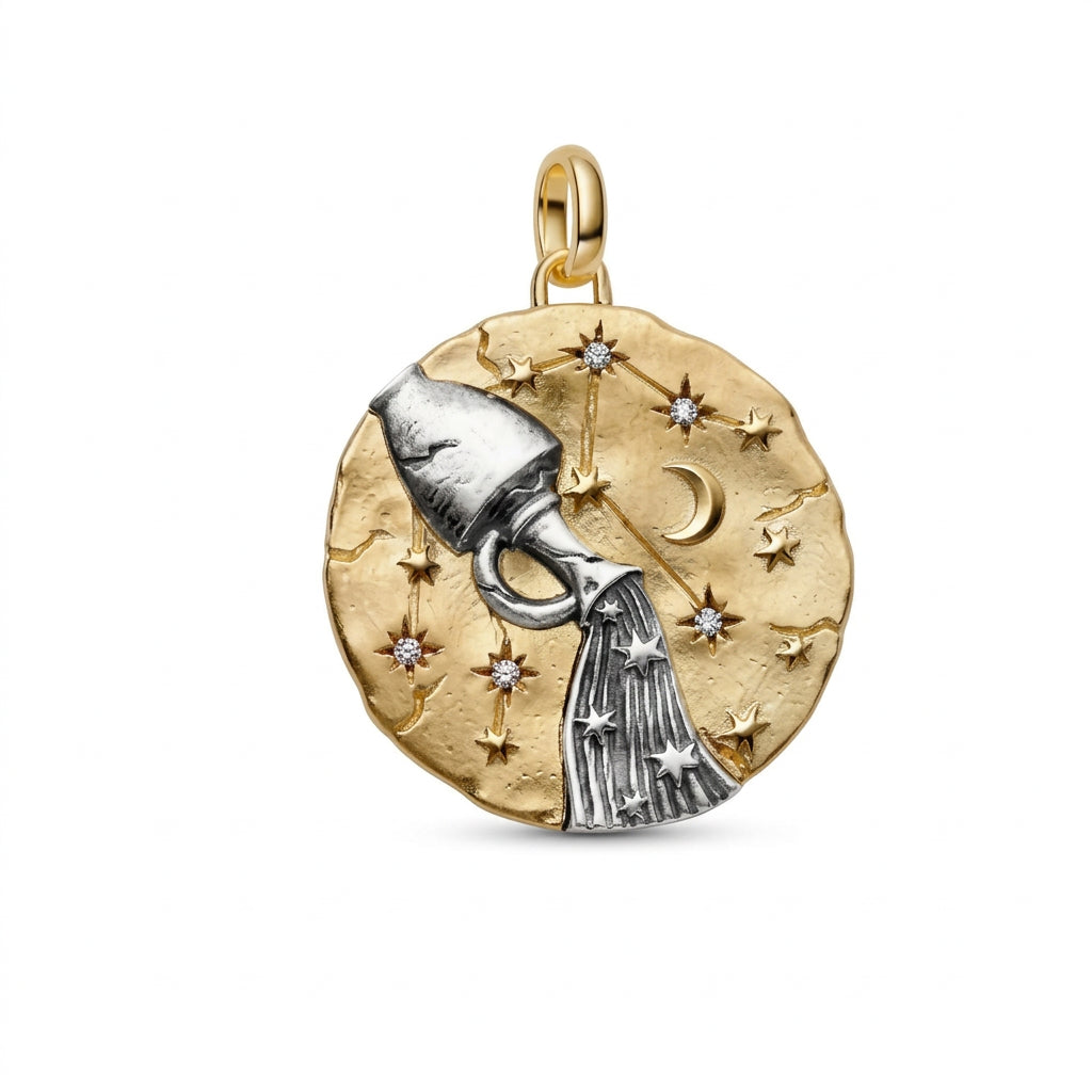 Charm Medallón Acuario Zodiaco Dorado y Plata S925