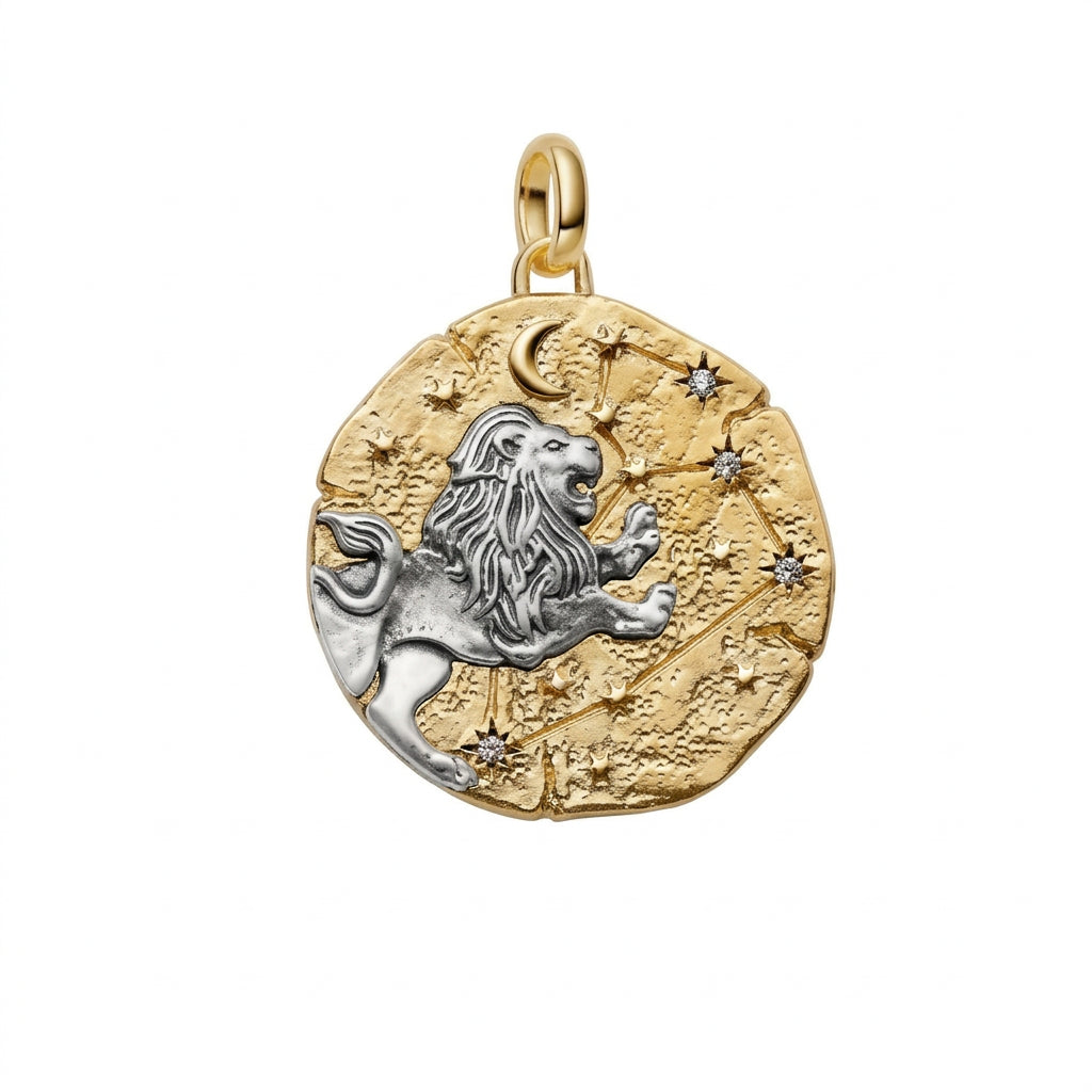 Charm Medallón Leo Zodiaco Dorado y Plata S925