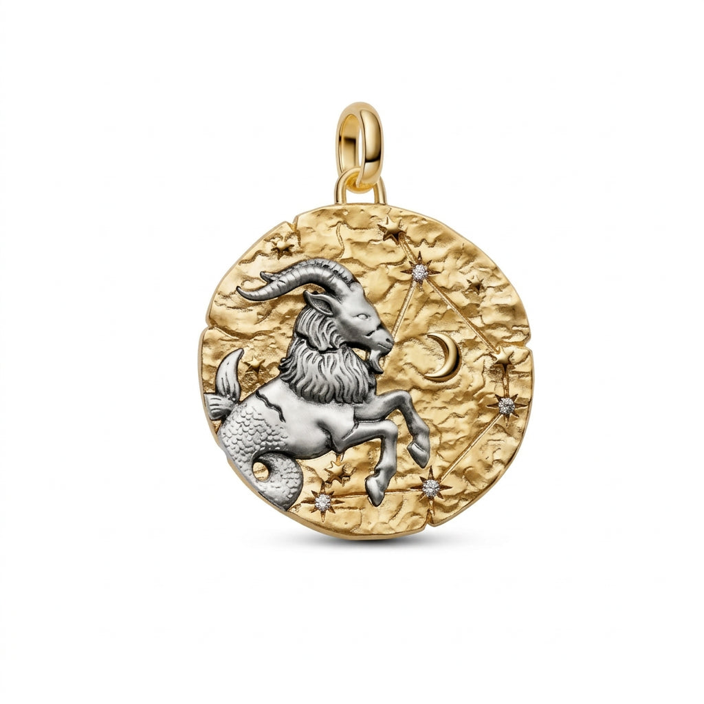 Charm Medallón Capricornio Zodiaco Dorado y Plata S925