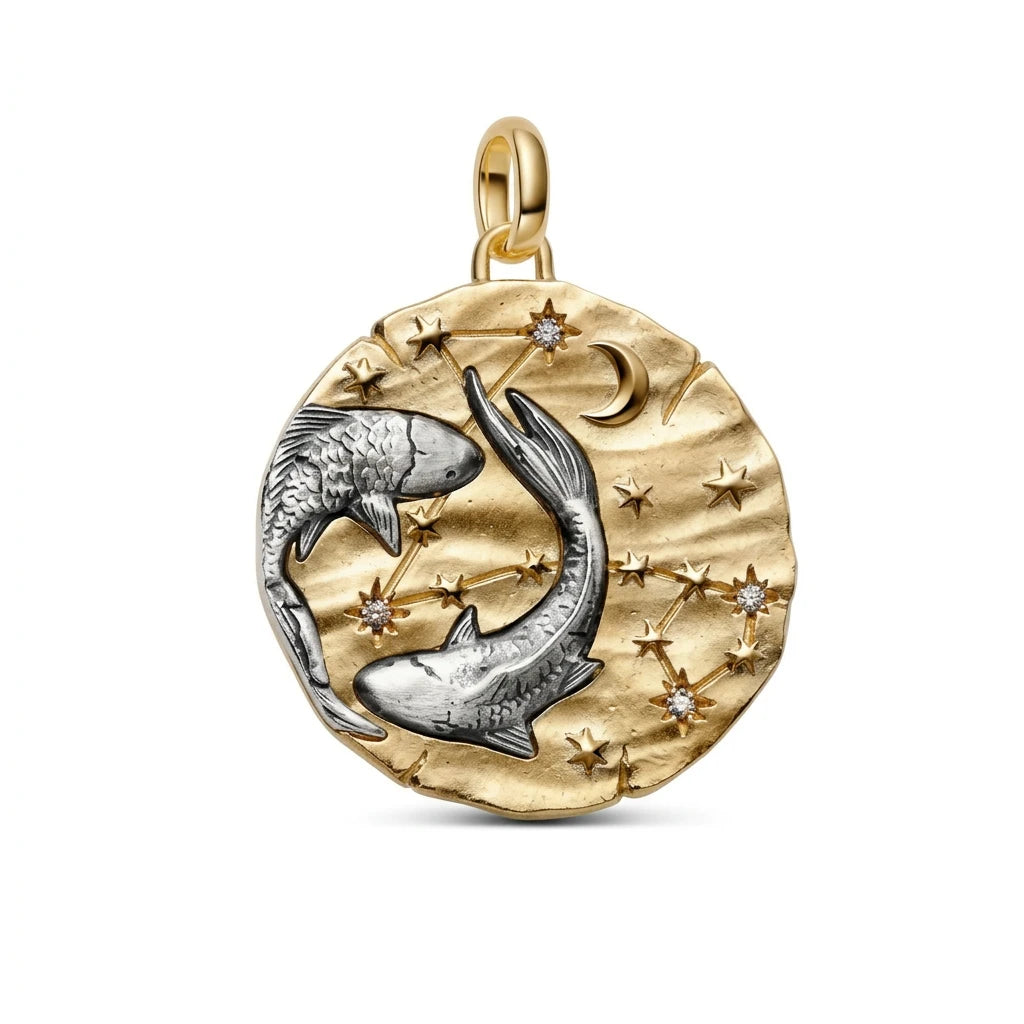 Charm Medallón Piscis Zodiaco Dorado y Plata S925