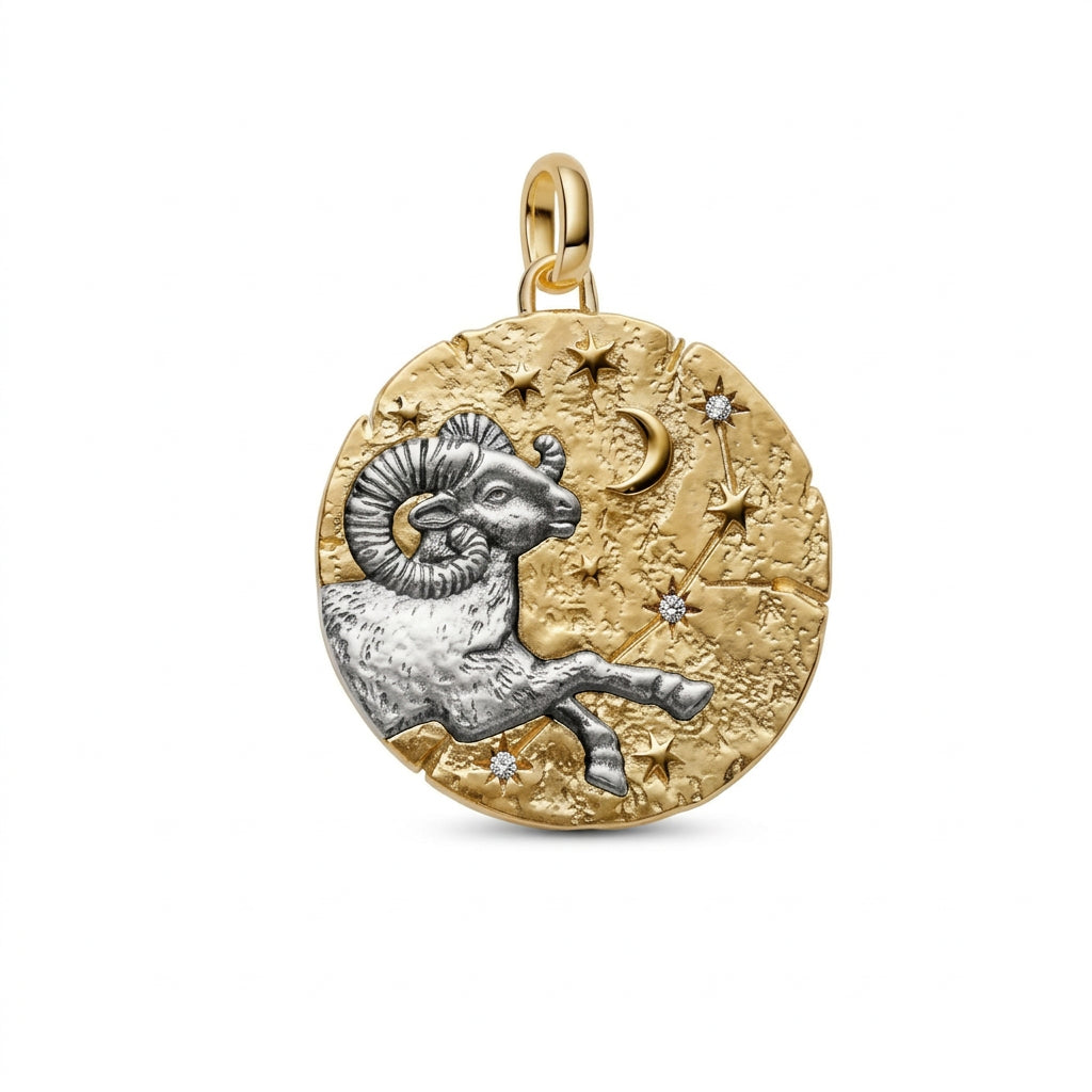 Charm Medallón Aries Zodiaco Dorado y Plata S925