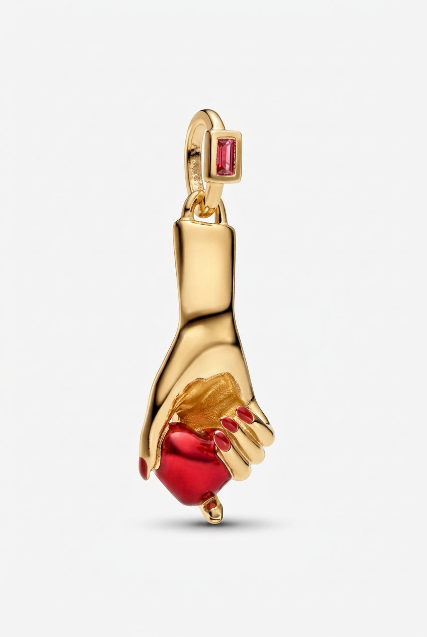 Charm Mano con Corazón Rojo Dorado Plata S925