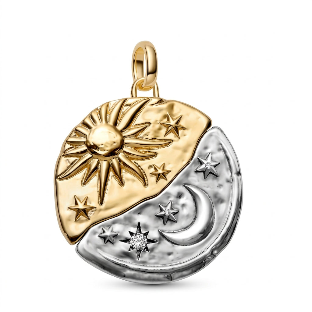 Charm Medallón Sol y Luna Dorado y Plata S925