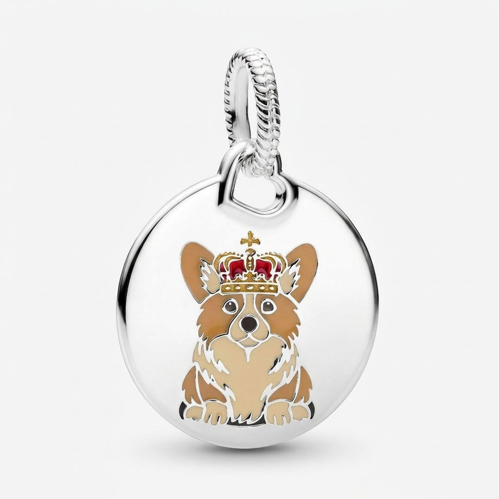 Charm Medalla Corgi con Corona Plata S925