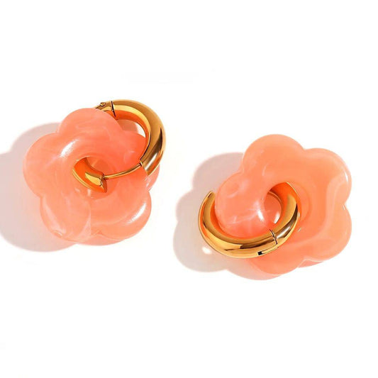Aretes Flores Rosa Anaranjado - Charmsymore