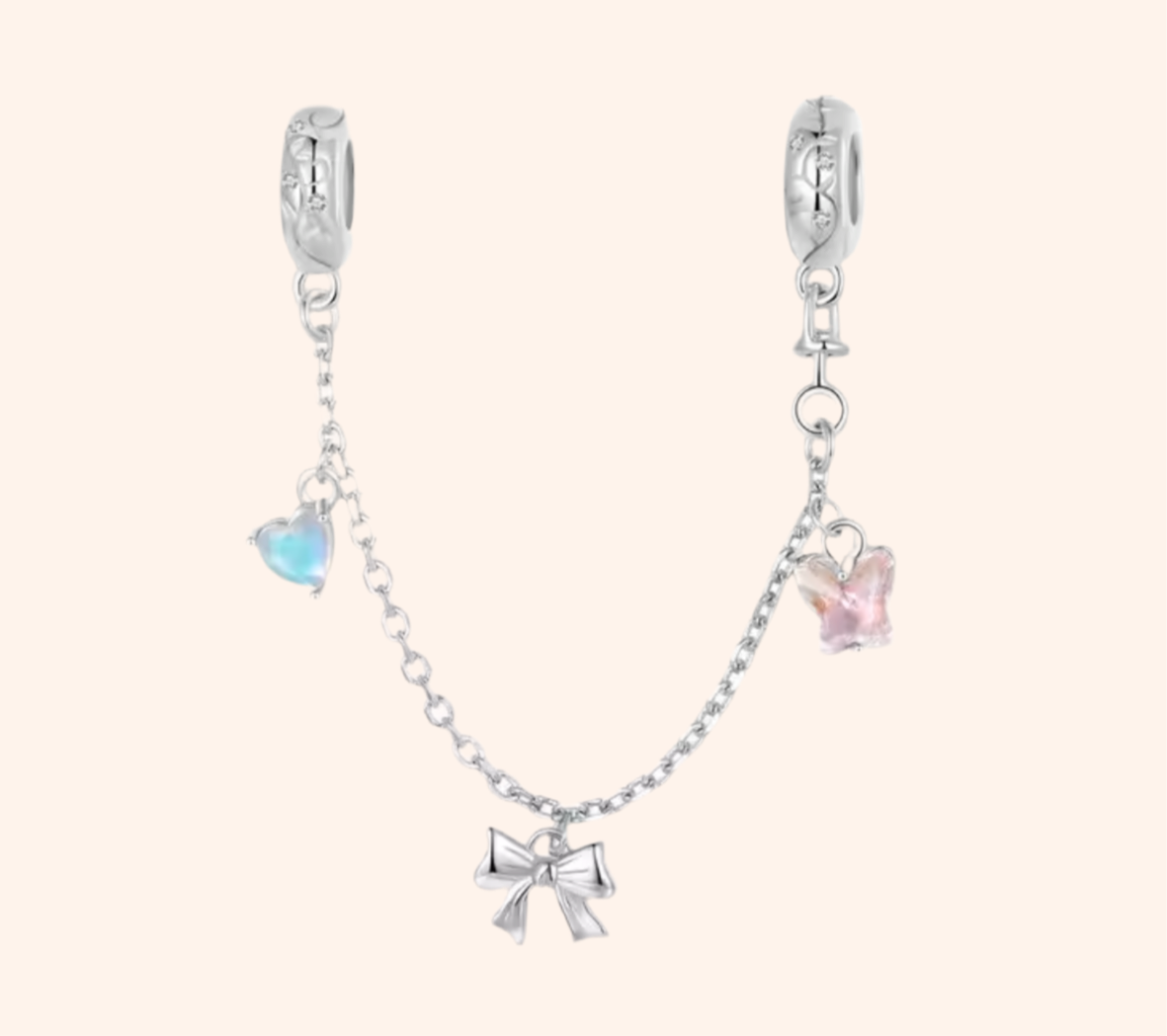 Cadena De Seguridad Pink Bow Plata 925 - Charmsymore