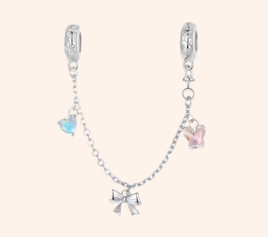 Cadena De Seguridad Pink Bow Plata 925 - Charmsymore