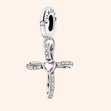 Charm Cruz Piedra Rosa Plata S925