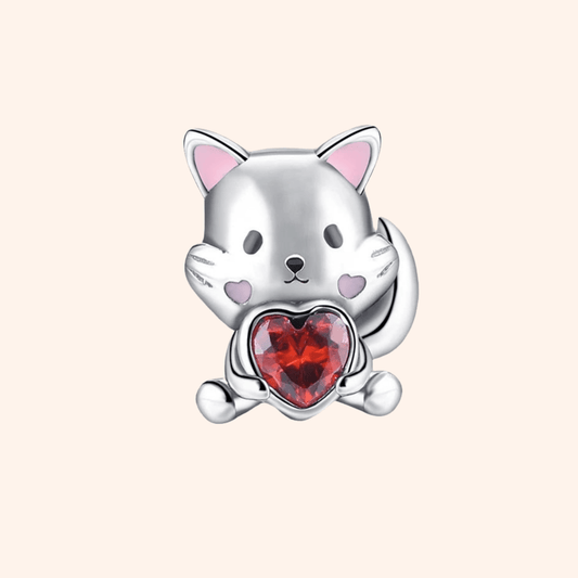Charm Gato Piedra Roja S925 - Charmsymore