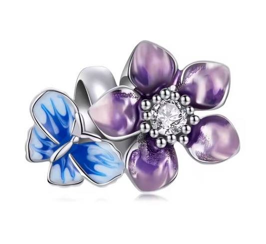 Charm Mariposa Flor Plata S925 - Charmsymore