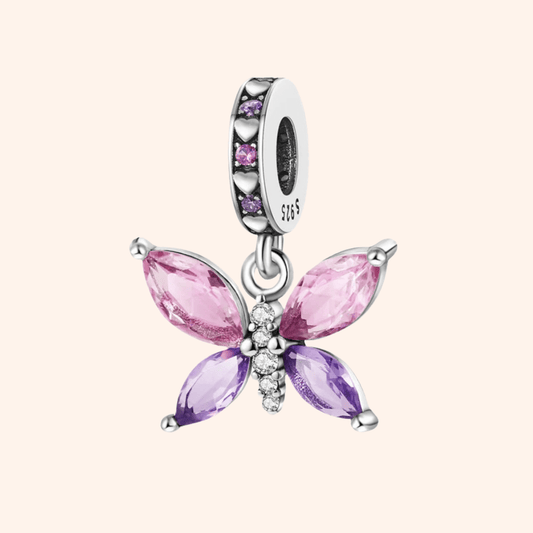 Charm Mariposa Rosa & Morada S925 - Charmsymore