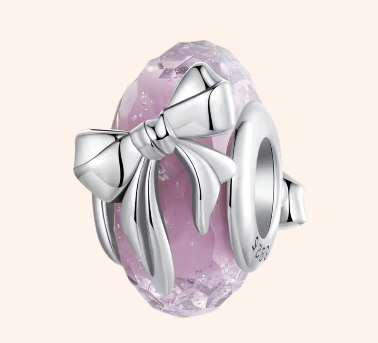 Charm Moñito Rosa Plata 925 - Charmsymore