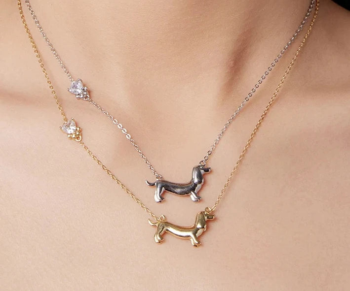 WOSTU 925 Sterling Silver Dachshund Pendant Necklace 18K Gold Pet Paw Chain Link Dog Charm bracelets Earrings Ring For Pet Lover - Charmsymore