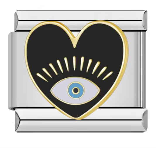 Italian Charm Corazón Ojo Negro 𝗘𝗡𝗧𝗥𝗘𝗚𝗔 𝗜𝗡𝗠𝗘𝗗𝗜𝗔𝗧𝗔 - Charmsymore