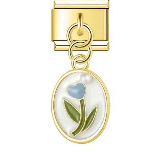 Italian Charm Tulipán Azul Dorado  𝗘𝗡𝗧𝗥𝗘𝗚𝗔 𝗜𝗡𝗠𝗘𝗗𝗜𝗔𝗧𝗔 - Charmsymore