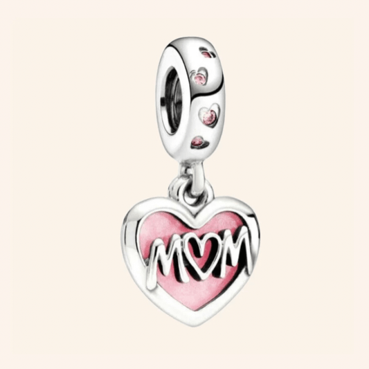 Mom Corazón Rosa Plata S925 - Charmsymore