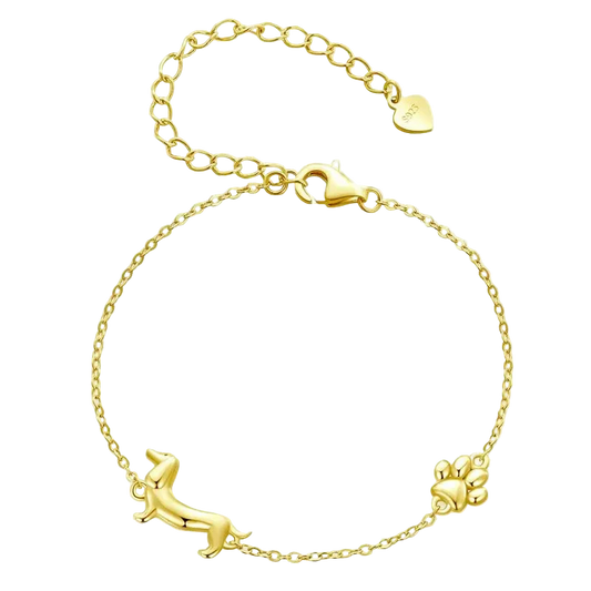 WOSTU 925 Sterling Silver Dachshund Pendant Necklace 18K Gold Pet Paw Chain Link Dog Charm bracelets Earrings Ring For Pet Lover - Charmsymore